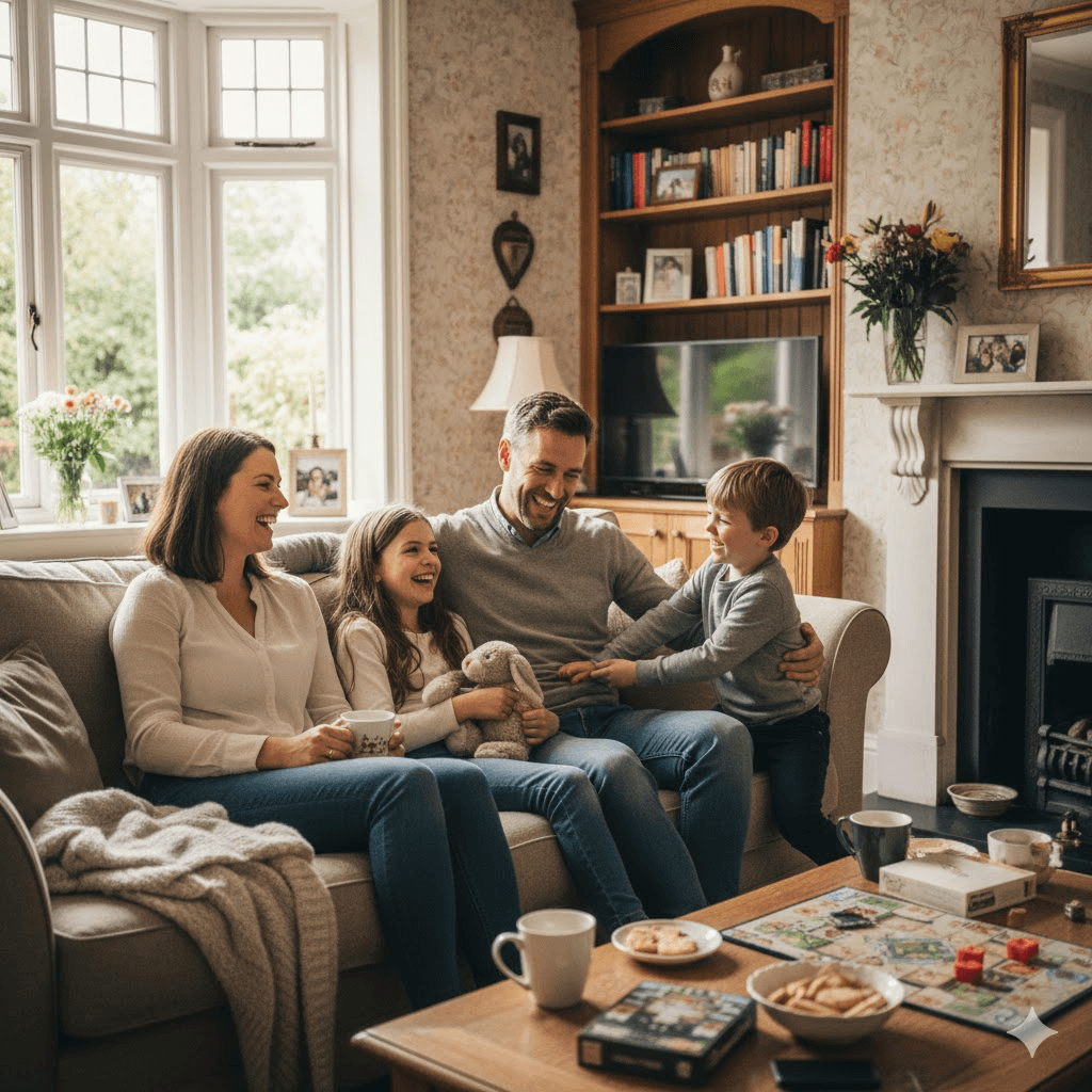 Happy family in a comfortable home